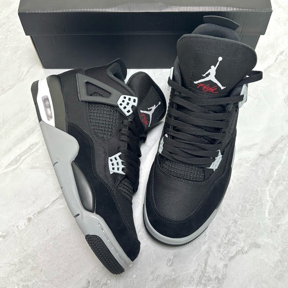 Other - Brand New Retro 4 Black Canvas -Men’s Black/Gray Sneakers Shoes w/ Red Accents